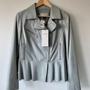 Danier Light Gray Leather Peplum Jacket
